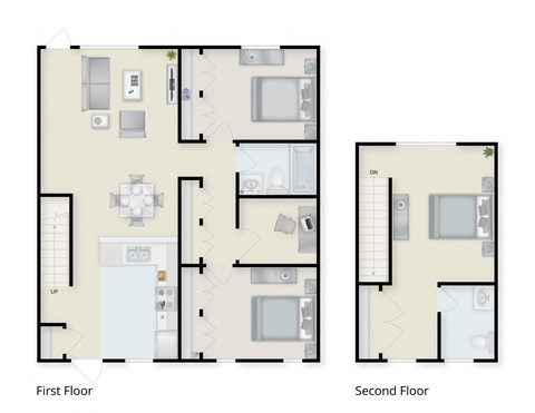 Floor plan for 3 beds, 1.5 baths, 1069 sqft